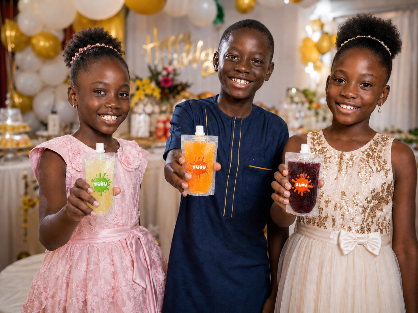 Enfants tenant des jus JUJU pendant un évènement